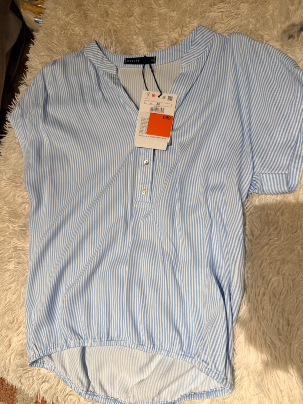 Light Blue & White Striped Button up Blouse size XS NWT